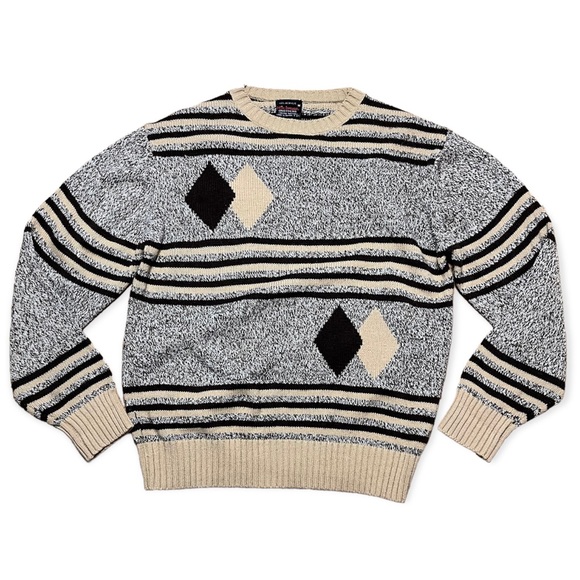 Richman Brothers Vintage Brown Diamond Striped Crew Neck Sweater Sz M - Picture 1 of 12